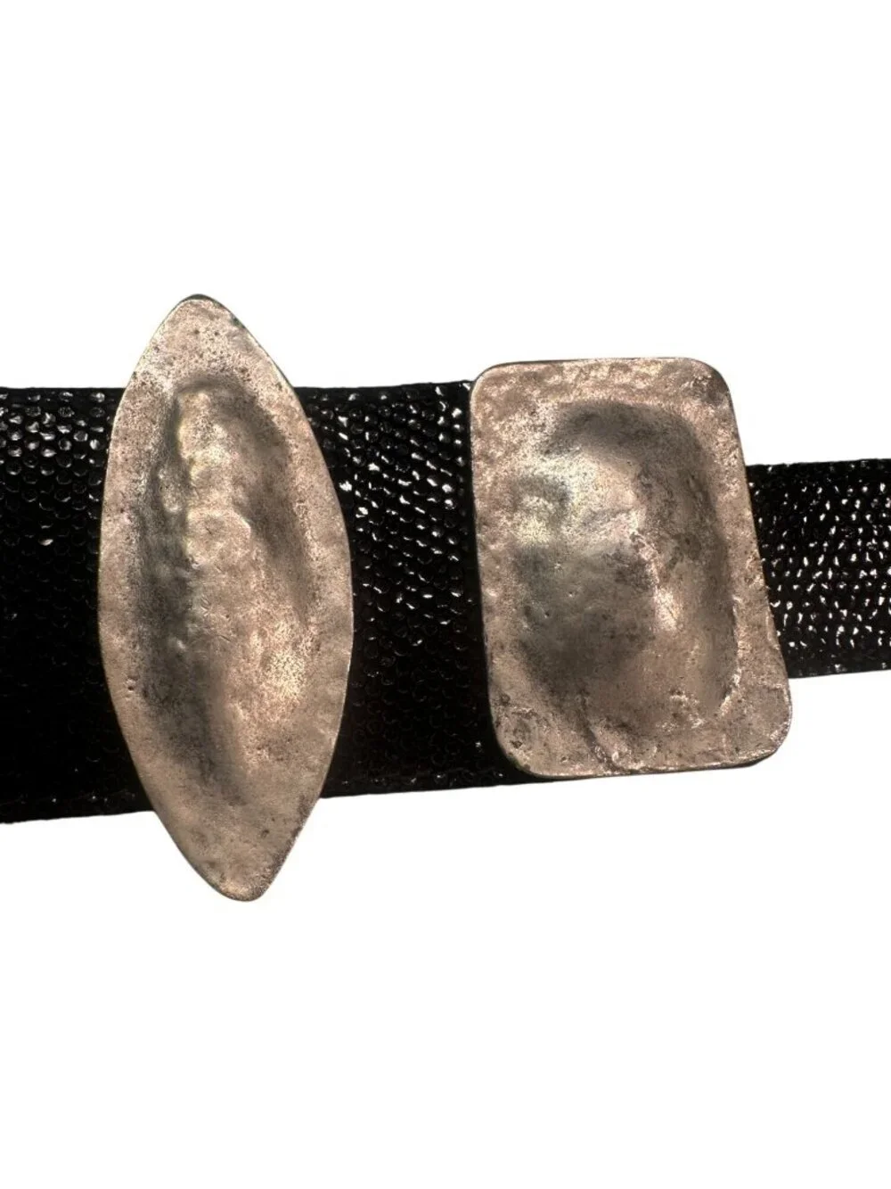 Boho Hammered Metal Textured Belt Statement Buckle Vintage Modern Hook Eye